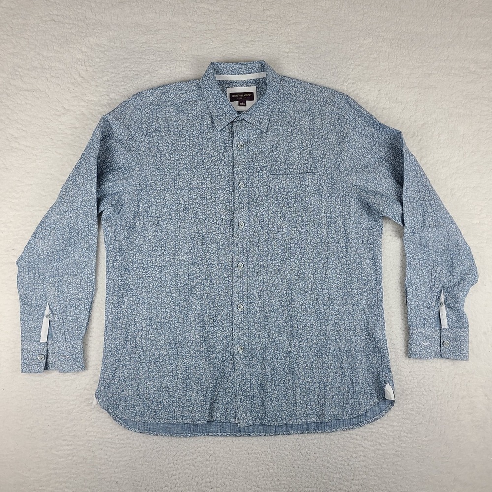 Johnston Murphy Dress Shirt Mens‎ Large Blue Floral Linen Button Up